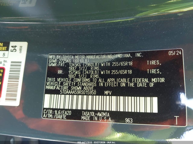 Toyota Grand Highlander Xle 2024 5TDAAAA59RS015950 Image 9