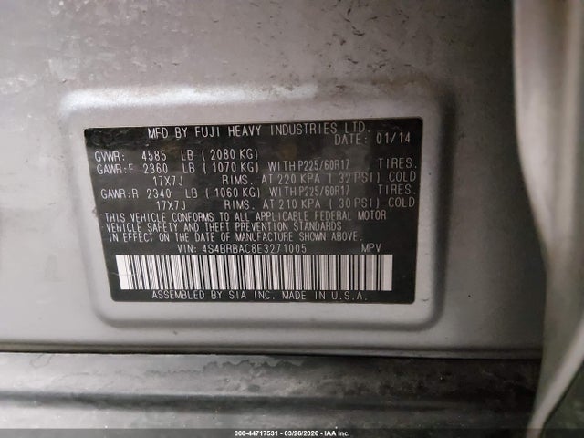 Aukcja sprzedaży 2014 Subaru Outback 2.5i, vin: 4S4BRBAC8E3271005, numer aukcji: 44717531