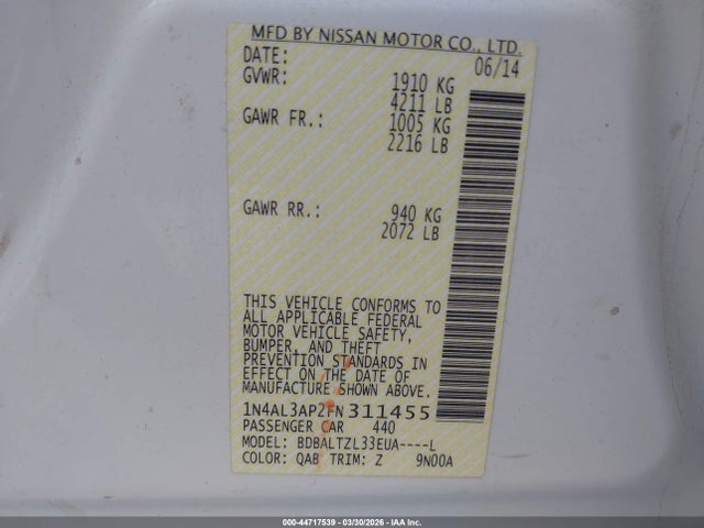 1N4AL3AP2FN311455 Nissan Altima 2.5 Sl