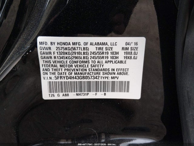 Продажа на аукционе авто 2016 Acura Mdx Technology   Acurawatch Plus Packages/technology Package, vin: 5FRYD4H43GB057342, номер лота: 44717541