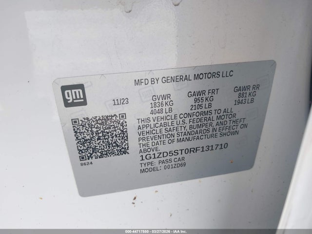 2024 Chevrolet Malibu Fwd 1lt მანქანა იყიდება აუქციონზე, vin: 1G1ZD5ST0RF131710, აუქციონის ნომერი: 44717550
