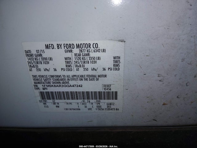 Ford Utility Police Interceptor 2016 1FM5K8AR3GGA47242 Image 9