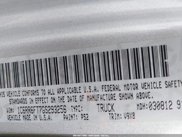 44717569 :رقم المزاد ، 1C6RR6FT7GS293256 vin ، 2016 Ram 1500 Express مزاد بيع