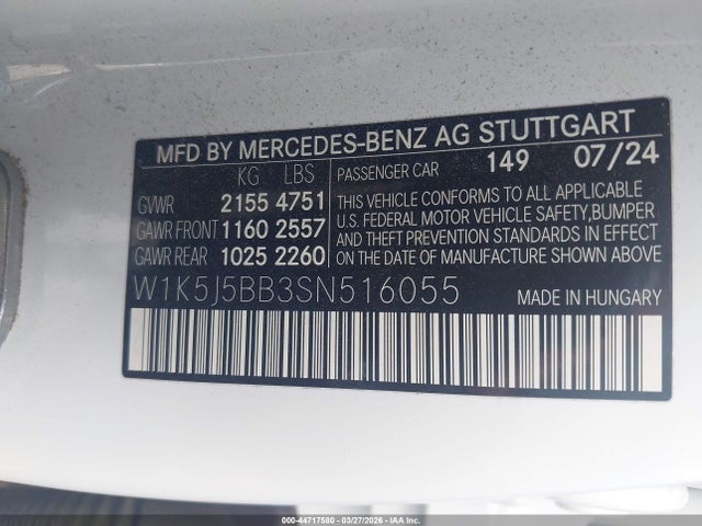 44717580 :رقم المزاد ، W1K5J5BB3SN516055 vin ، 2025 Mercedes-benz Amg Cla 35 4matic مزاد بيع