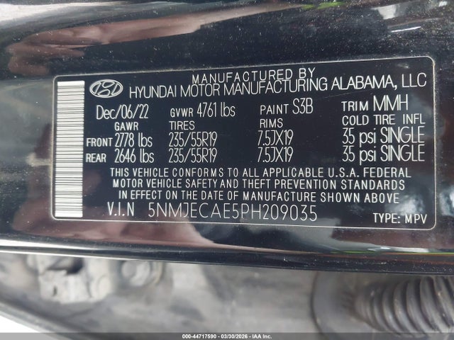 Aukcja sprzedaży 2023 Hyundai Tucson Limited, vin: 5NMJECAE5PH209035, numer aukcji: 44717590