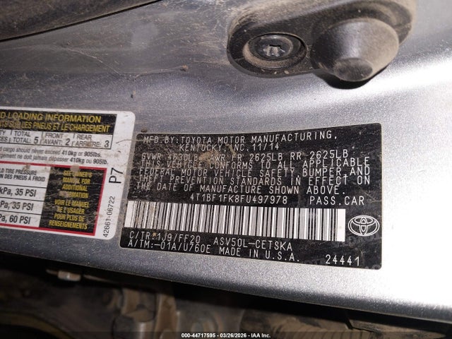 44717595 :رقم المزاد ، 4T1BF1FK8FU497978 vin ، 2015 Toyota Camry Se مزاد بيع
