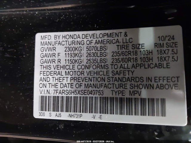44717619 :رقم المزاد ، 7FARS6H5XSE049753 vin ، 2025 Honda Cr-v Hybrid Sport مزاد بيع