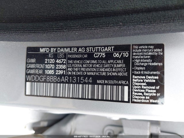 44717623 :رقم المزاد ، WDDGF8BB6AR131544 vin ، 2010 Mercedes-benz C 300 Sport 4matic مزاد بيع