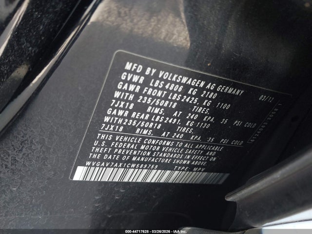 2012 VOLKSWAGEN TIGUAN WVGAV7AX1CW589759 Photo 8