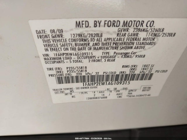 2010 FORD TAURUS 1FAHP2EW1AG109315 Photo 8