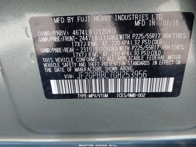 Aukcja sprzedaży 2016 Subaru Crosstrek Hybrid, vin: JF2GPBBC7GH253956, numer aukcji: 44717699