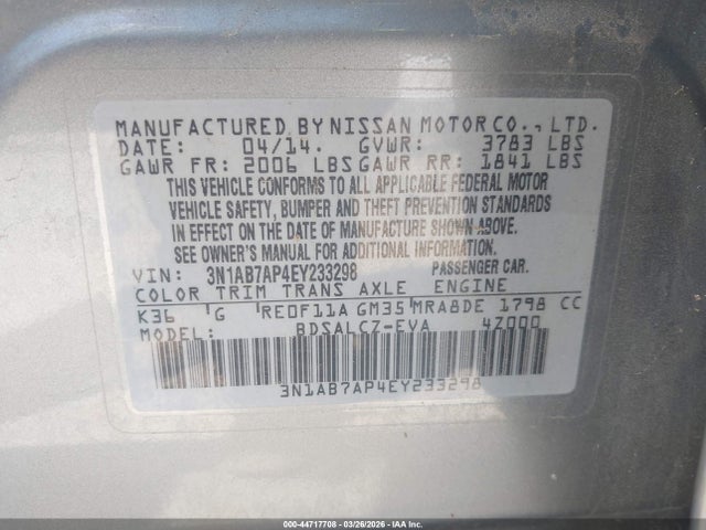 3N1AB7AP4EY233298 Nissan SENTRA S