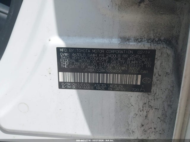 2019 Lexus Is 300 მანქანა იყიდება აუქციონზე, vin: JTHBA1D28K5094656, აუქციონის ნომერი: 44717716