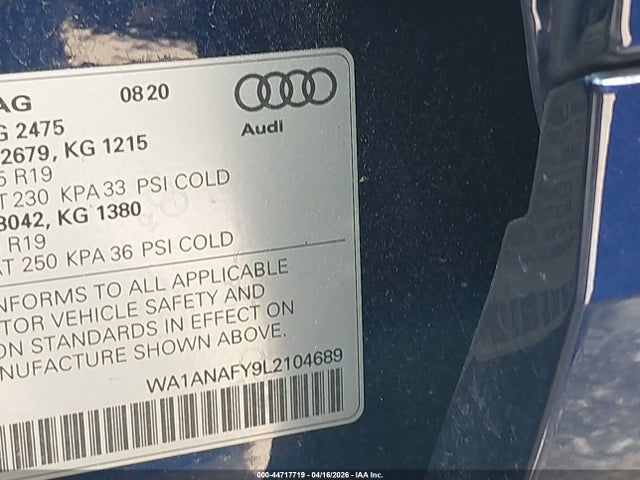 Продаж на аукціоні авто 2020 Audi Q5 Premium 45 Tfsi Quattro S Tronic, vin: WA1ANAFY9L2104689, номер лоту: 44717719