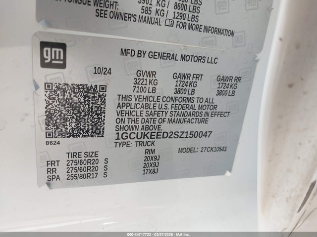 Aukcja sprzedaży 2025 Chevrolet Silverado 1500 4wd  Short Bed Rst, vin: 1GCUKEED2SZ150047, numer aukcji: 44717722