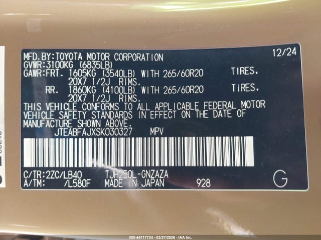 JTEABFAJXSK030327 Toyota Land Cruiser