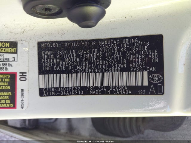 2T1BURHE9GC659860 Toyota Corolla S Plus