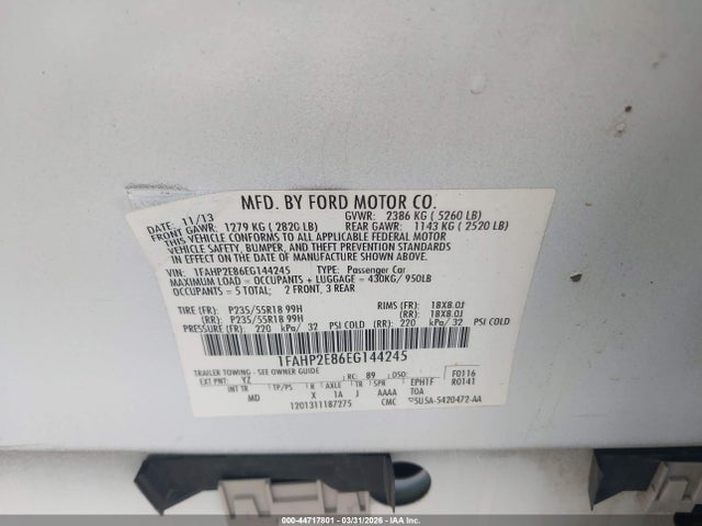 Продаж на аукціоні авто 2014 Ford Taurus Sel, vin: 1FAHP2E86EG144245, номер лоту: 44717801