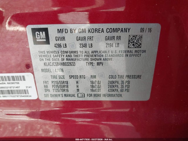 Aukcja sprzedaży 2017 Buick Encore Essence, vin: KL4CJCSB4HB032633, numer aukcji: 44717835