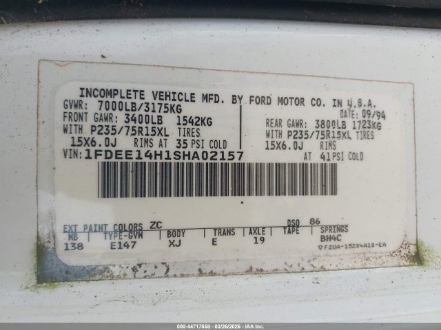 Aukcja sprzedaży 1995 Ford Econoline E150 Van, vin: 1FDEE14H1SHA02157, numer aukcji: 44717858