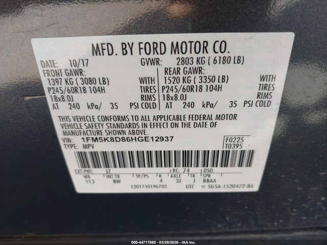 Ford EXPLORER XLT 2017 1FM5K8D86HGE12937 Image 9