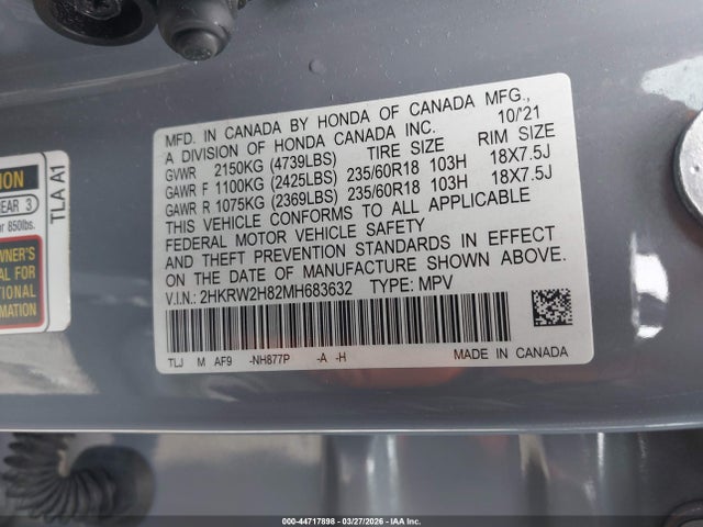 2HKRW2H82MH683632 Honda Cr-v Awd Ex-l