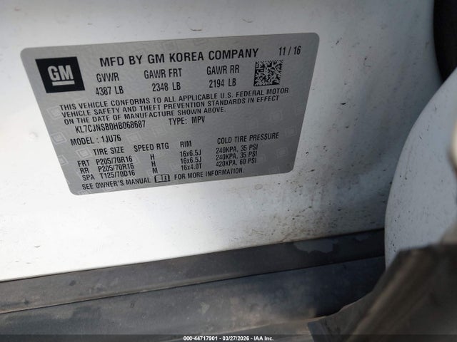 KL7CJNSB0HB068687 Chevrolet TRAX LS