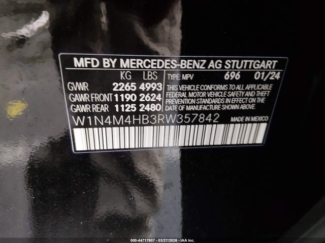 44717907 :رقم المزاد ، W1N4M4HB3RW357842 vin ، 2024 Mercedes-benz Glb 250 4matic مزاد بيع
