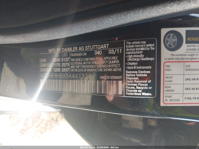 44717915 :رقم المزاد ، WDDHF8HBXBA441336 vin ، 2011 Mercedes-benz E 350 4matic مزاد بيع