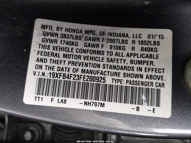 Продаж на аукціоні авто 2015 Honda Civic Hybrid, vin: 19XFB4F23FE200925, номер лоту: 44717930