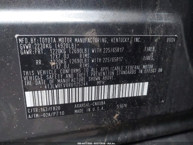 4T3LWRFVXRU125244 Toyota Rav4 Hybrid Le
