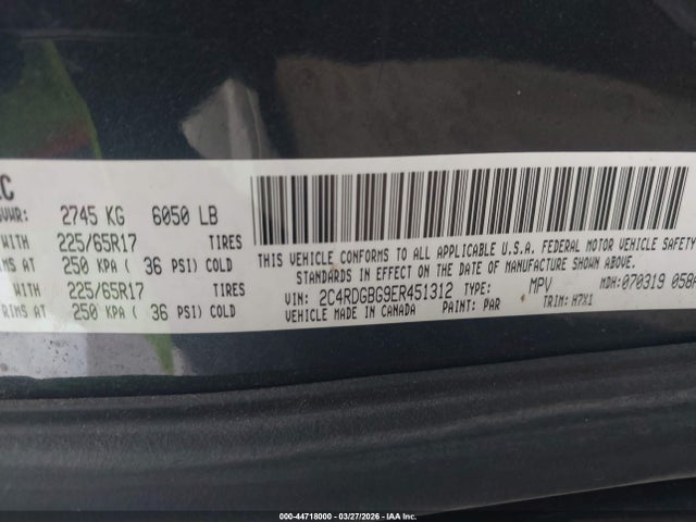 Aukcja sprzedaży 2014 Dodge Grand Caravan American Value Pkg, vin: 2C4RDGBG9ER451312, numer aukcji: 44718000