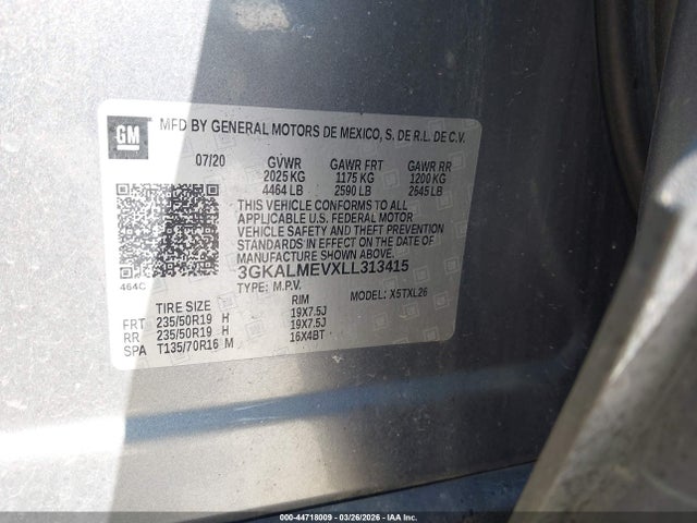 Aukcja sprzedaży 2020 Gmc Terrain Fwd Sle, vin: 3GKALMEVXLL313415, numer aukcji: 44718009
