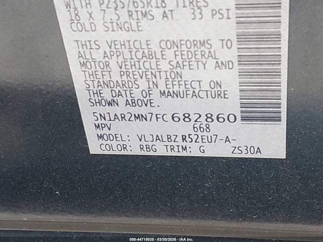 Aukcja sprzedaży 2015 Nissan Pathfinder S, vin: 5N1AR2MN7FC682860, numer aukcji: 44718020