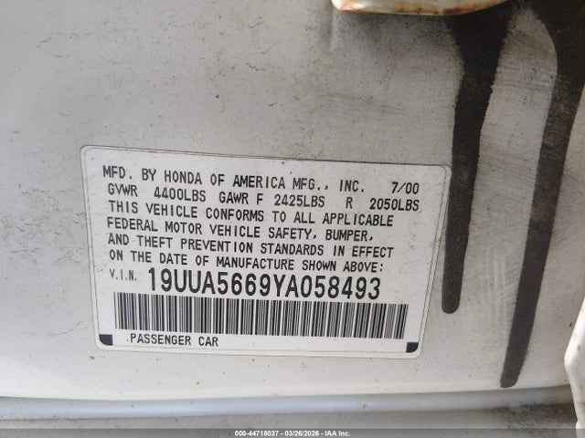 Продаж на аукціоні авто 2000 Acura Tl 3.2, vin: 19UUA5669YA058493, номер лоту: 44718037