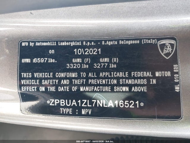 Продажа на аукционе авто 2022 Lamborghini Urus Graphite Capsule/pearl Capsule, vin: ZPBUA1ZL7NLA16521, номер лота: 44718057