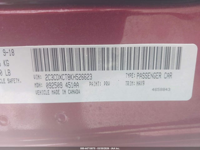 Продаж на аукціоні авто 2019 Dodge Charger R/t Rwd, vin: 2C3CDXCT8KH526623, номер лоту: 44718075
