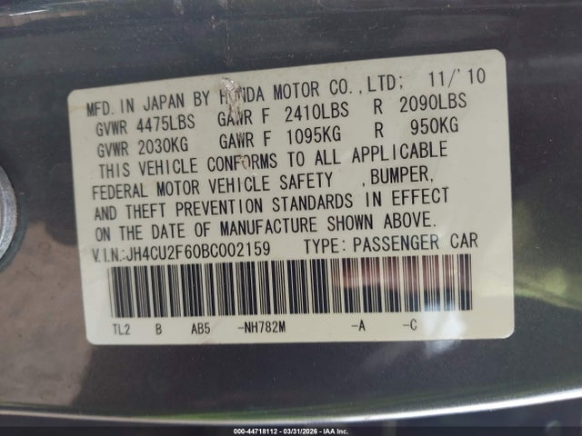 Продаж на аукціоні авто 2011 Acura Tsx 2.4, vin: JH4CU2F60BC002159, номер лоту: 44718112