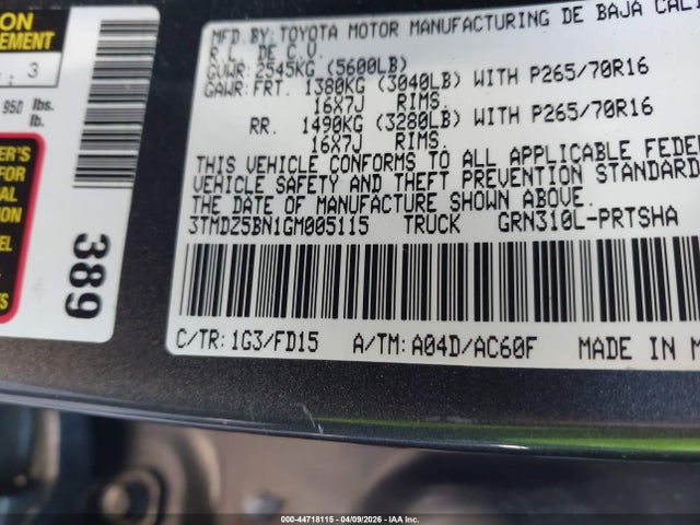 44718115 :رقم المزاد ، 3TMDZ5BN1GM005115 vin ، 2016 Toyota Tacoma Trd Off Road مزاد بيع