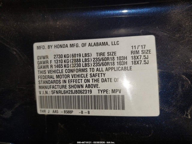 2018 HONDA ODYSSEY 5FNRL6H28JB062319 Photo 8