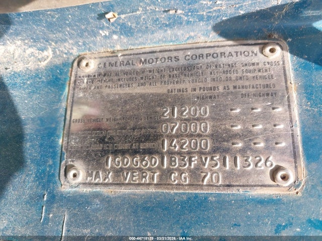 Продаж на аукціоні авто 1985 Gmc C6000 C6d042, vin: 1GDG6D1B3FV511326, номер лоту: 44718129