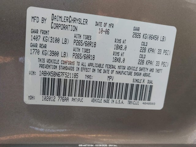 Продажа на аукционе авто 2007 Chrysler Aspen Limited, vin: 1A8HX58N67F521185, номер лота: 44718164