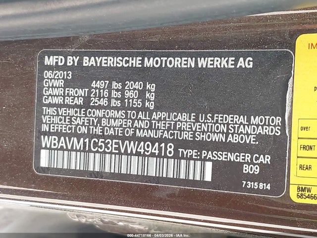 44718166 :رقم المزاد ، WBAVM1C53EVW49418 vin ، 2014 Bmw X1 Sdrive28i مزاد بيع
