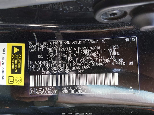 Aukcja sprzedaży 2014 Lexus Rx 350, vin: 2T2BK1BA4EC235041, numer aukcji: 44718184