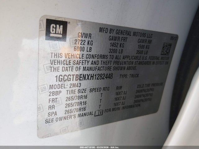 1GCGTBENXH1282448 Chevrolet Colorado Wt