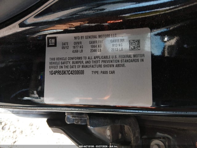 2012 Buick Verano Convenience Group მანქანა იყიდება აუქციონზე, vin: 1G4PR5SK7C4200608, აუქციონის ნომერი: 44718199