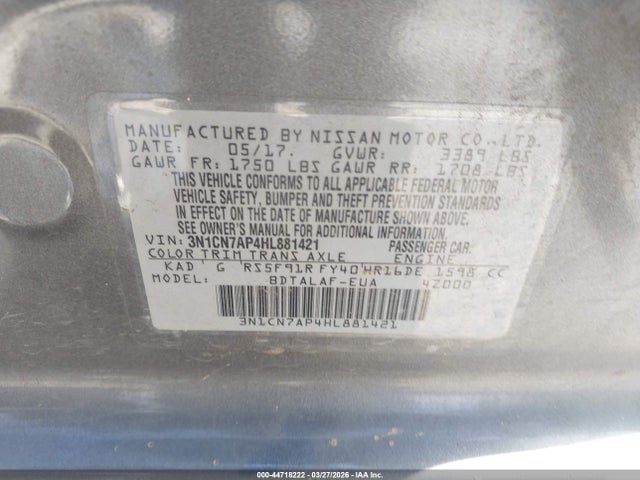 3N1CN7AP4HL881421 Nissan Versa 1.6 S
