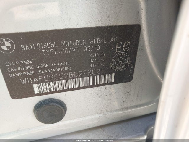 2011 BMW 550I WBAFU9C52BC278021 Photo 8