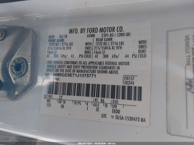Продаж на аукціоні авто 2018 Ford Transit Connect Xl, vin: NM0GE9E71J1375771, номер лоту: 44718247