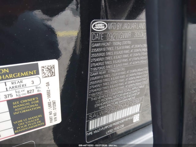 Продажа на аукционе авто 2022 Land Rover Range Rover Sport Hse Silver Edition Mhev, vin: SALWR2SU7NA212397, номер лота: 44718253